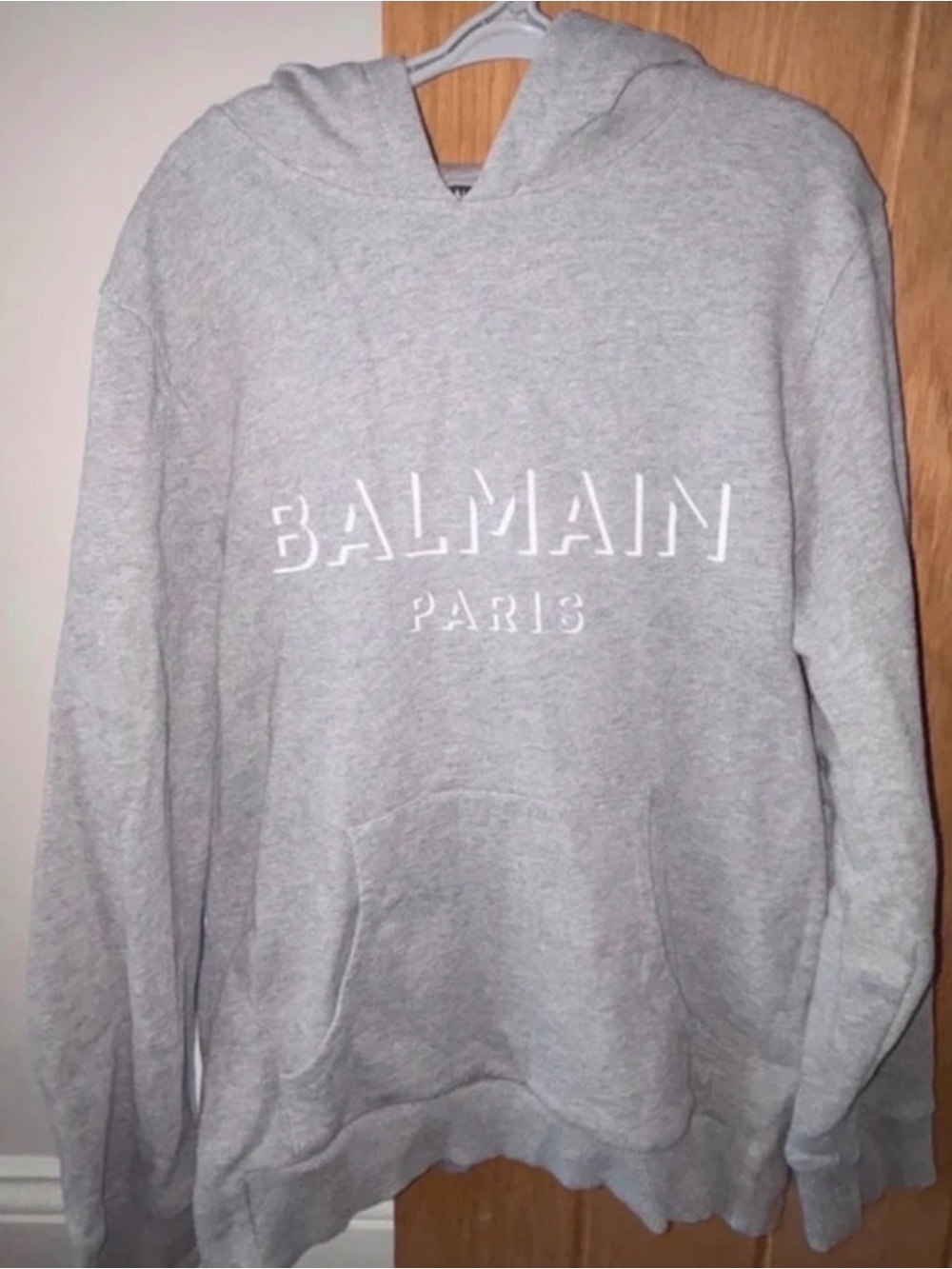 Balmain Light Gray Pullover Hoodie with Label